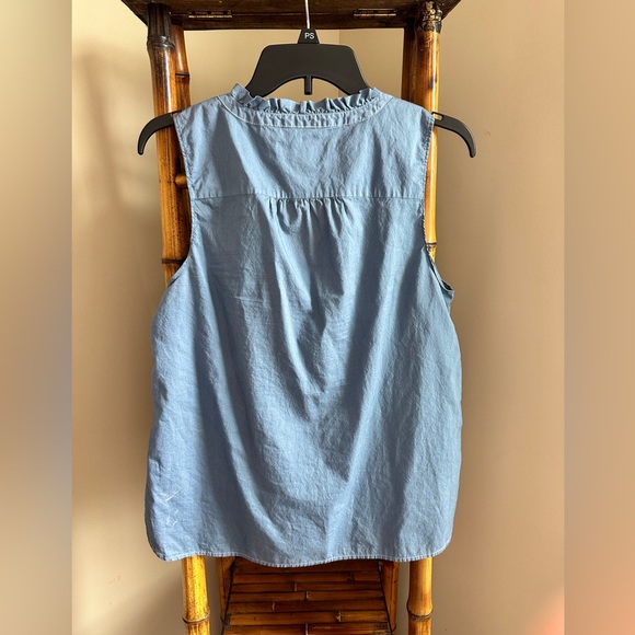 Loft Lightweight Denim Sleeveless Ruffled Collar top - Picture 3 of 4